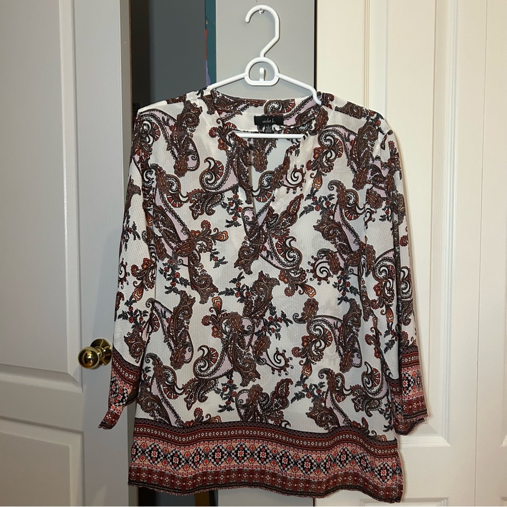 Paisley Print Blouse with V-Neck